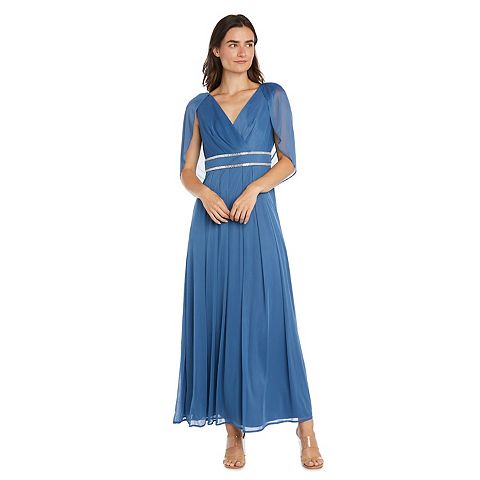 Женские платья R&M Women's R&M Richards Long Surplice Bodice With Capelet & Rhinestone Waist Dress