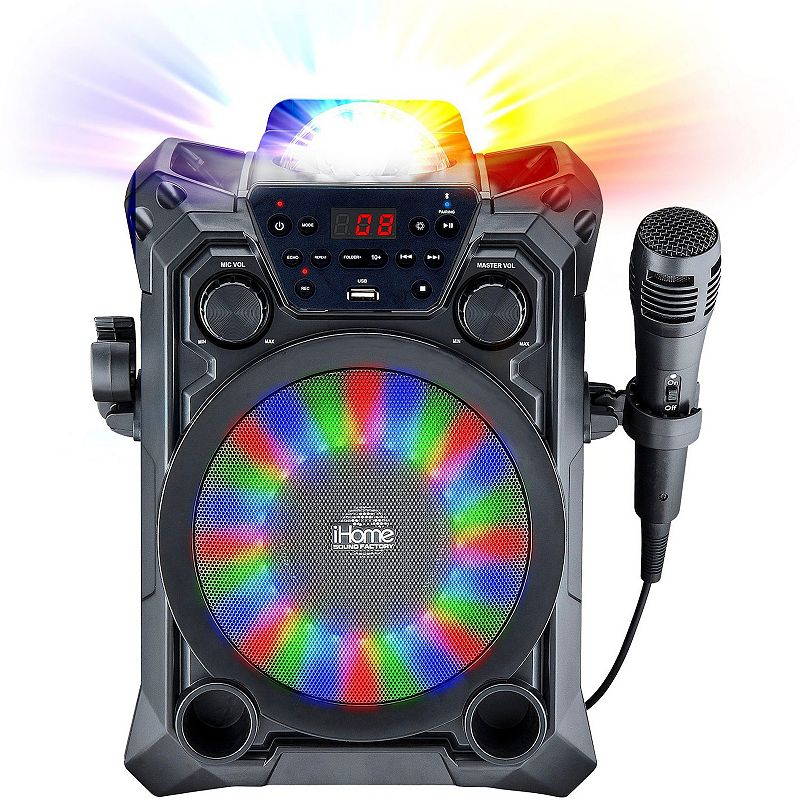 KIDdesigns iHome Bluetooth Karaoke Machine with Party Lights, Black
