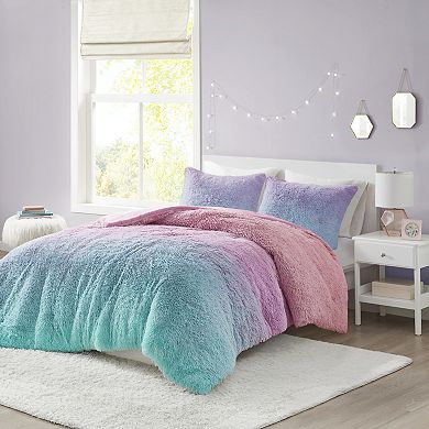 Intelligent Design Talia Ultra Cozy & Soft Ombre Shaggy Faux Fur Comforter Set with Shams