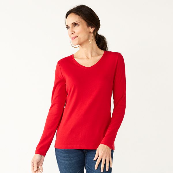 Women's Croft & Barrow® Essential Long Sleeve VNeck Tee