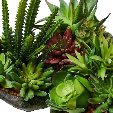 Pure Garden Faux Succulent Plant Arrangements in Faux Stone Pots Table Decor, 3-Piece Set