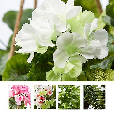 Pure Garden Artificial White Geranium Hanging Basket Wall Decor