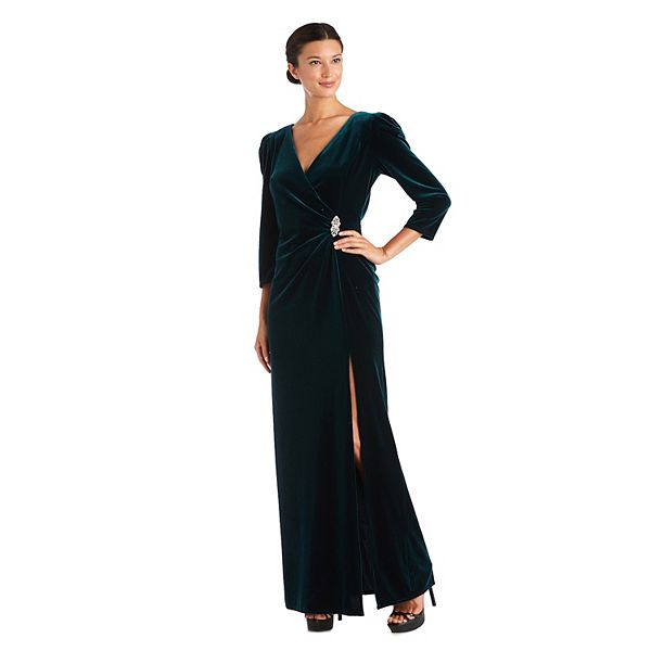 Women's R&M Richards Split Velvet Evening Gown, Size: 16, Dark