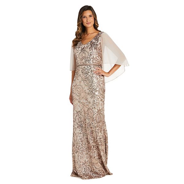 Women's R&M Richards Embroidered Sequin Capelet Evening Gown