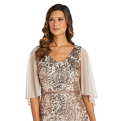 Women's R&M Richards Embroidered Sequin Capelet Evening Gown
