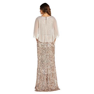 Women's R&M Richards Embroidered Sequin Capelet Evening Gown