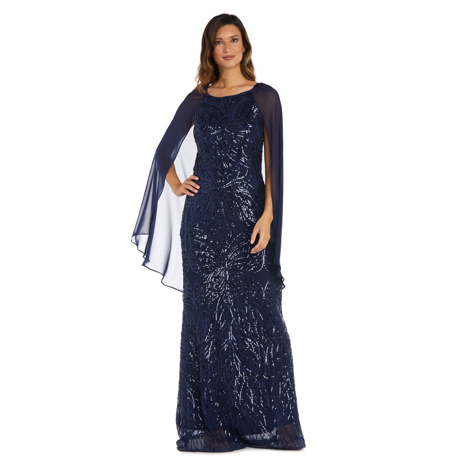 Women's R&M Richards Embroidered Sequin Lace Poncho & Maxi