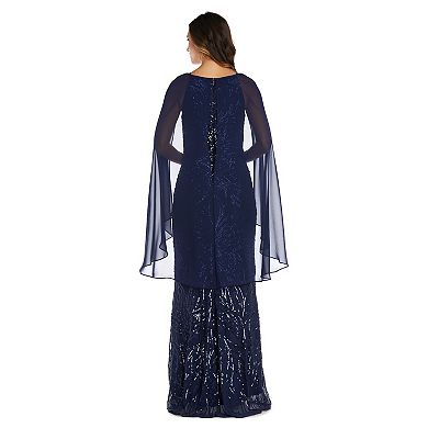 Women's R&M Richards Butterfly-Embroidered Sequin Long Evening Dress 
