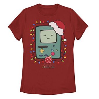 Juniors' Adventure Time BMO & Santa Hat Holiday Graphic Tee