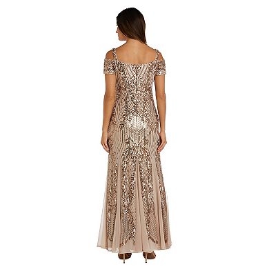 Women's R&M Richards Beaded Off-The-Shoulder Long Evening Gown 