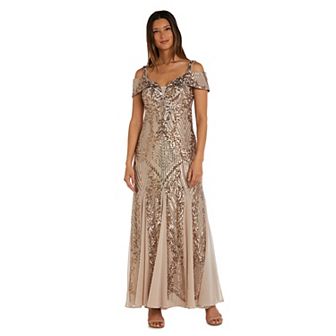 Women's R&M Richards Beaded Off-The-Shoulder Long Evening Gown
