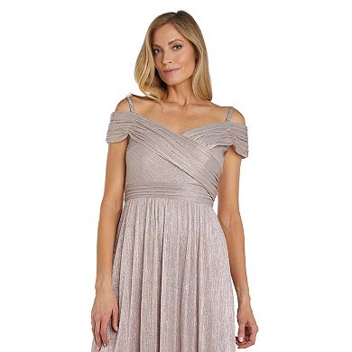 Women's R&M Richards Foiled Off-The-Shoulder Dress with Rhinestone Strap