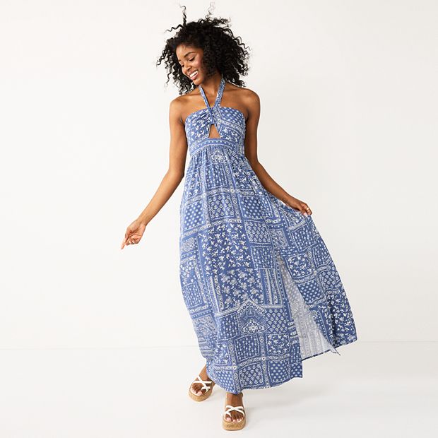 Juniors Rewind Halter Maxi Dress