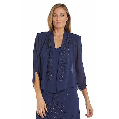 Women's R&M Richards 2 pc Beaded Godet Jacket & Dress Set