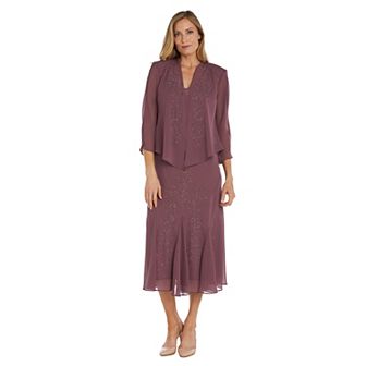 Women's R&M Richards 2 pc Beaded Godet Jacket & Dress Set