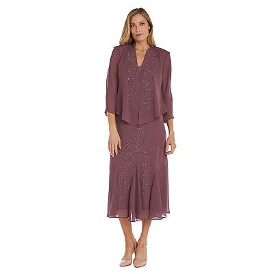 Women's R&M Richards 2 pc Beaded Godet Jacket & Dress Set