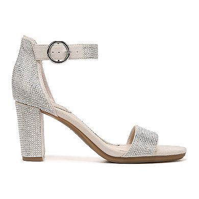 LIFE STRIDE Womens Platino Silver Patterned Flexible Sole Ankle Strap Cushioned Averly Round Toe Block Heel Buckle Heeled M