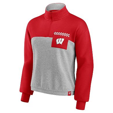 Women's Fanatics Branded Red/Heathered Gray Wisconsin Badgers Sideline to Sideline Colorblock Quarter-Zip Jacket