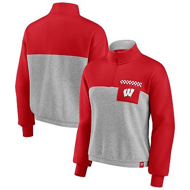Women's Fanatics Branded Red/Heathered Gray Wisconsin Badgers Sideline to Sideline Colorblock Quarter-Zip Jacket