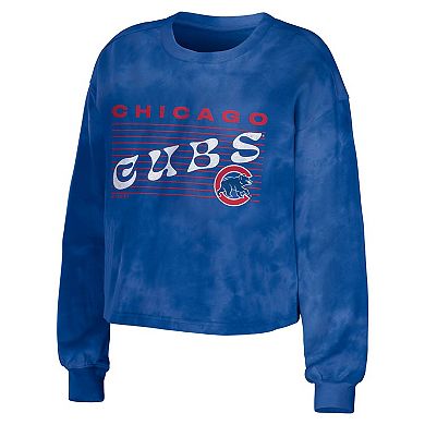 Women's WEAR by Erin Andrews Royal Chicago Cubs Tie-Dye Cropped Pullover Sweatshirt & Shorts Lounge Set