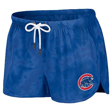 Women's WEAR by Erin Andrews Royal Chicago Cubs Tie-Dye Cropped Pullover Sweatshirt & Shorts Lounge Set
