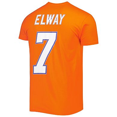 Men's Mitchell & Ness John Elway Orange Denver Broncos Retired Player Logo Name & Number T-Shirt
