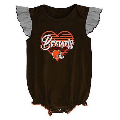 Girls Newborn & Infant Brown/Heathered Gray Cleveland Browns All The Love Bodysuit Bib & Booties Set