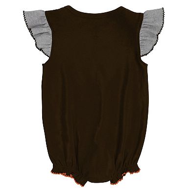 Girls Newborn & Infant Brown/Heathered Gray Cleveland Browns All The Love Bodysuit Bib & Booties Set