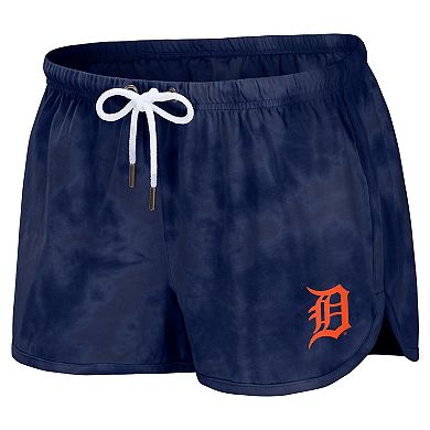 Women's WEAR by Erin Andrews Navy Detroit Tigers Tie-Dye Cropped Pullover Sweatshirt & Shorts Lounge Set