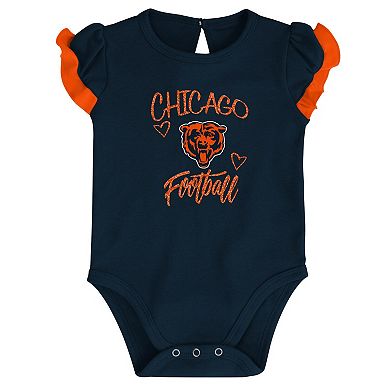 Newborn & Infant Navy/Orange Chicago Bears Too Much Love Two-Piece Bodysuit Set