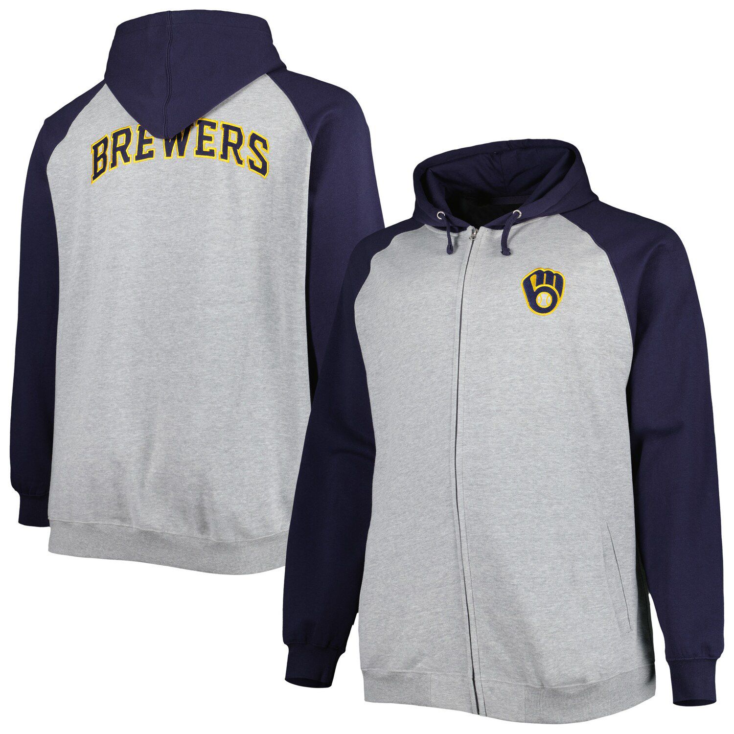 Profile Men's Heather Gray/Navy Atlanta Braves Big & Tall Raglan Hoodie Full-Zip Sweatshirt