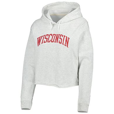 Women's League Collegiate Wear Ash Wisconsin Badgers 2-Hit 1636 Cropped Pullover Hoodie