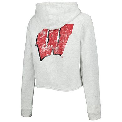 Women's League Collegiate Wear Ash Wisconsin Badgers 2-Hit 1636 Cropped Pullover Hoodie