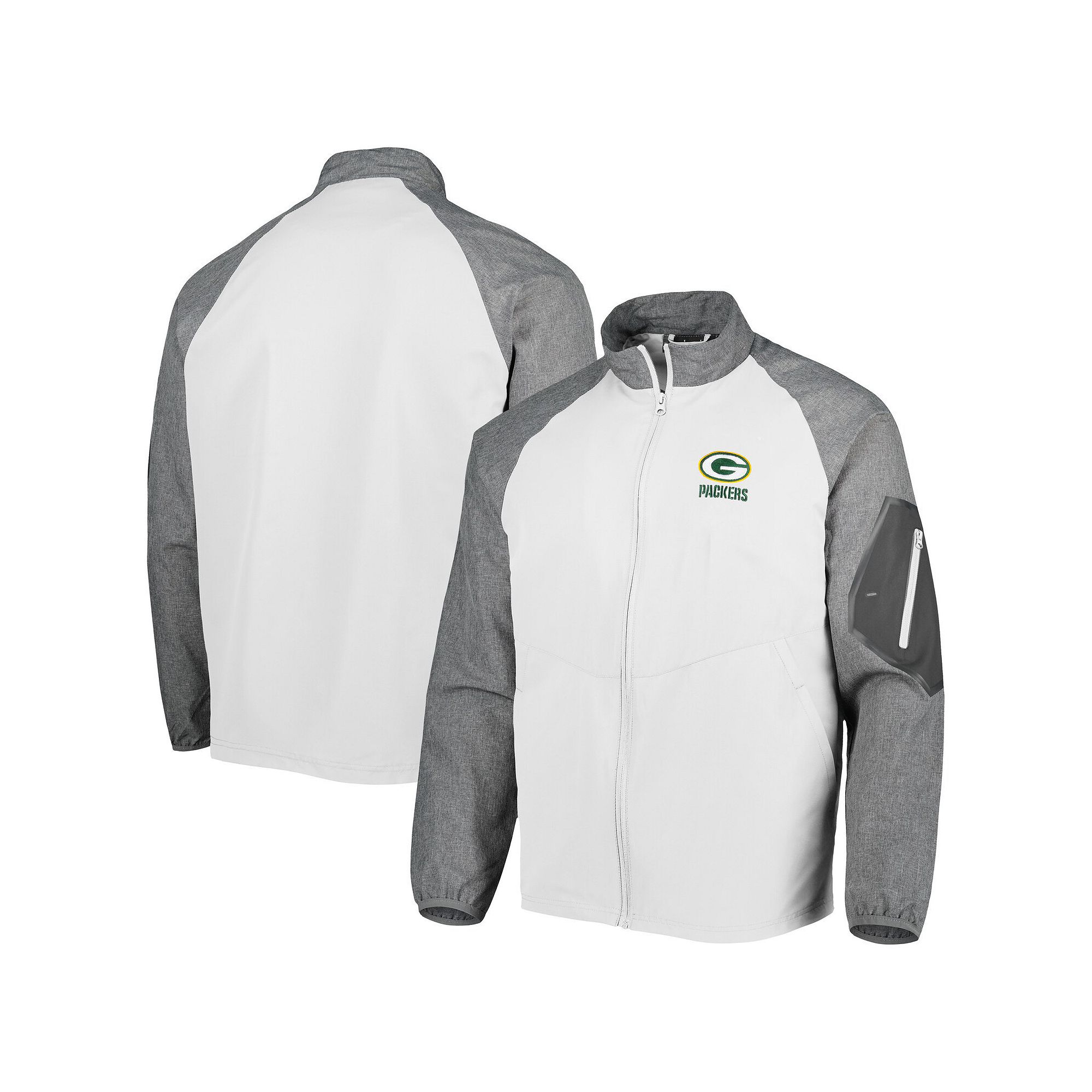 Mens Dunbrooke White Green Bay Packers Hurricane Raglan Full-Zip Windbreak