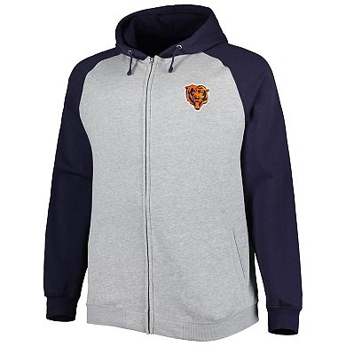 Men's Heather Gray Chicago Bears Big & Tall Fleece Raglan Full-Zip Hoodie Jacket