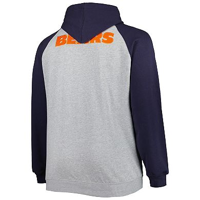 Men's Heather Gray Chicago Bears Big & Tall Fleece Raglan Full-Zip Hoodie Jacket