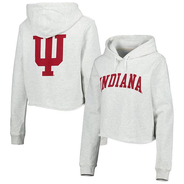 Women s League Collegiate Wear Ash Indiana Hoosiers 2 Hit 1636 Cropped Pullover Hoodie