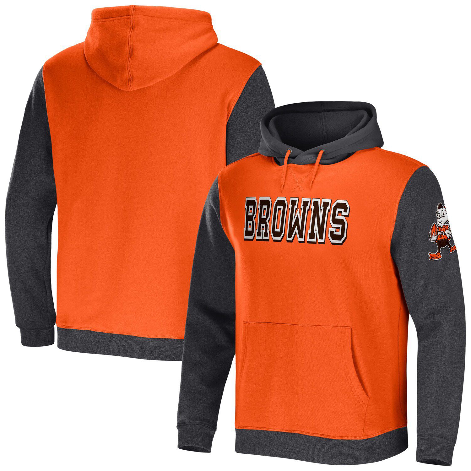 New Era Orange/Brown Cleveland Browns Big & Tall Current Colorblock Raglan Fleece Pullover Hoodie