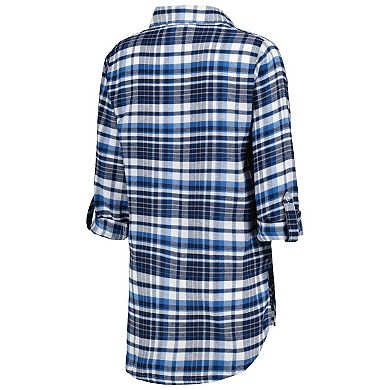 Women's Concepts Sport Deep Sea Blue Seattle Kraken Mainstay Flannel Full-Button Long Sleeve Nightshirt
