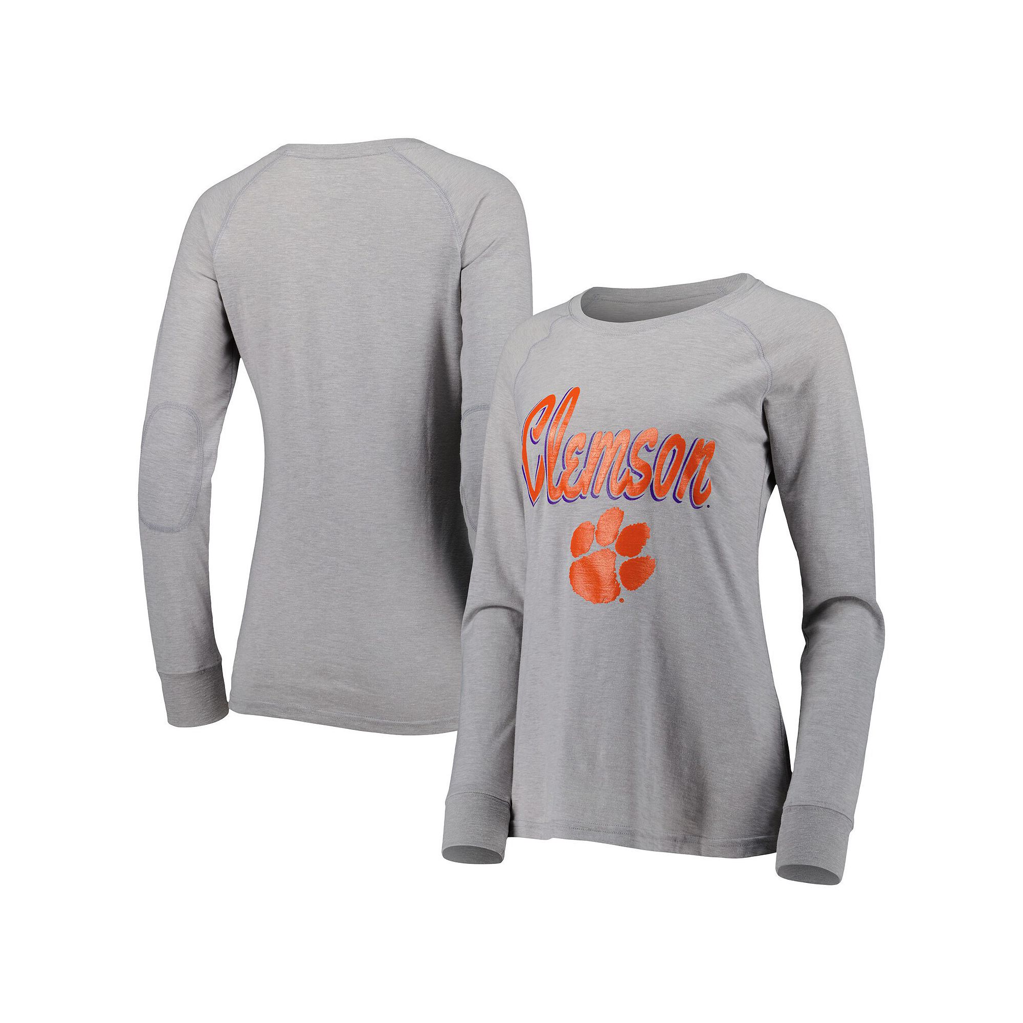 Womens Gray Clemson Tigers Payton Elbow Patch Slub Raglan Long Sleeve T-Sh