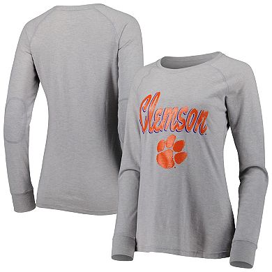 Women's Gray Clemson Tigers Payton Elbow Patch Slub Raglan Long Sleeve T-Shirt