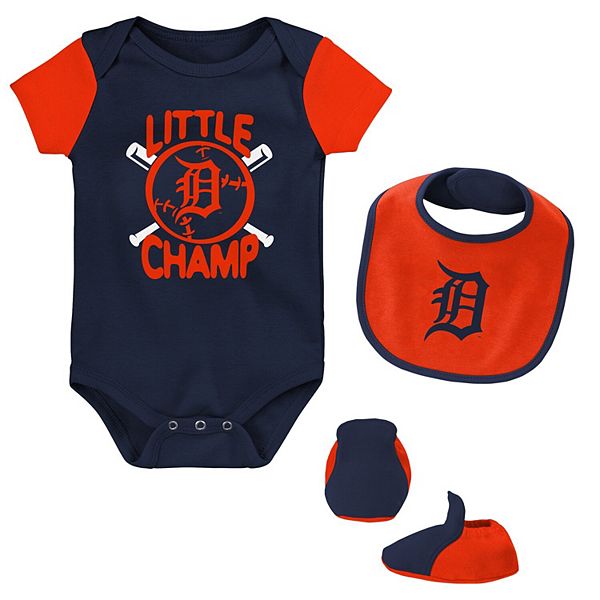 Newborn & Infant Navy Detroit Tigers Little Champ Three-Pack Bodysuit Bib &  Booties Set