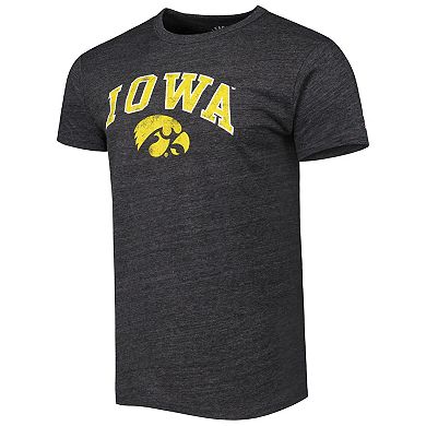 Men's League Collegiate Wear Heather Charcoal Iowa Hawkeyes 1965 Arch Victory Falls Tri-Blend T-Shirt