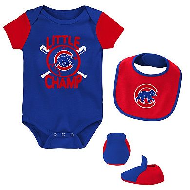 Newborn & Infant Royal Chicago Cubs Little Champ Three-Pack Bodysuit Bib & Booties Set