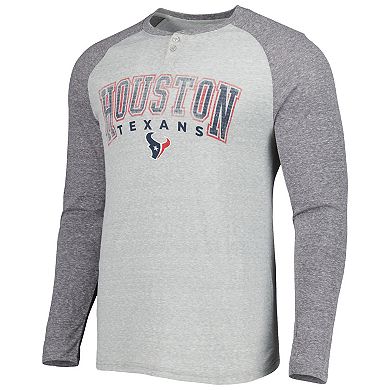 Men's Concepts Sport Heather Gray Houston Texans Ledger Raglan Long Sleeve Henley T-Shirt