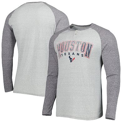 Men's Concepts Sport Heather Gray Houston Texans Ledger Raglan Long Sleeve Henley T-Shirt