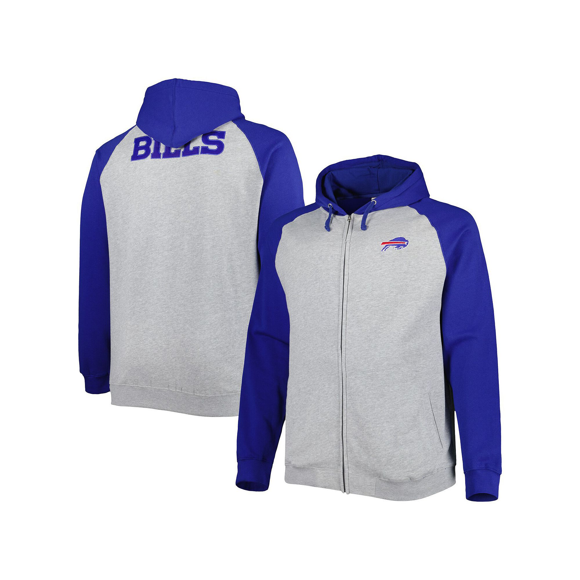 Mens Heather Gray Buffalo Bills Big & Tall Fleece Raglan Full-Zip Hoodie J