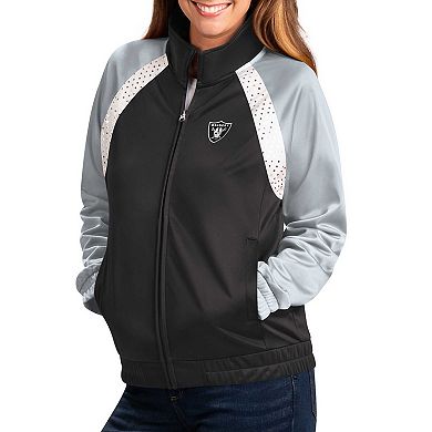 Women's G-III 4Her by Carl Banks Black/Silver Las Vegas Raiders Confetti Raglan Full-Zip Track Jacket