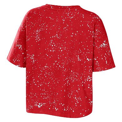 Women's WEAR by Erin Andrews Red Wisconsin Badgers Bleach Wash Splatter Notch Neck T-Shirt