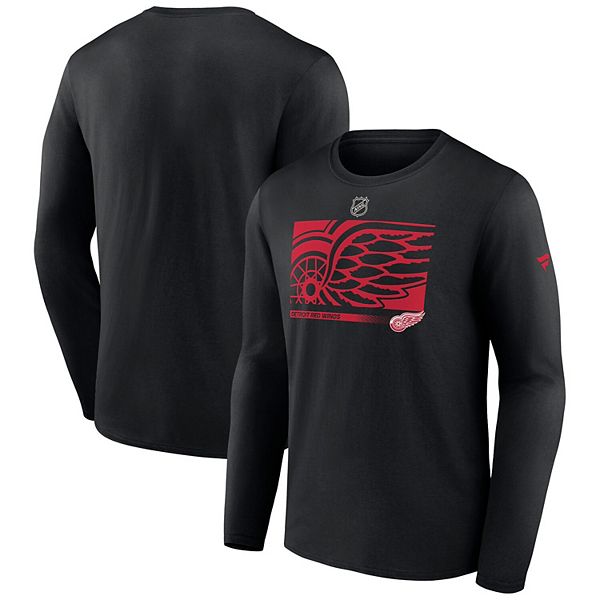 Men's Detroit Red Wings Starter Black/Red Cross Check Jersey V-Neck Long  Sleeve T-Shirt